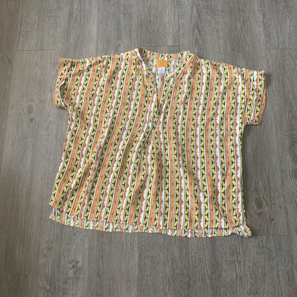 Ruby Rd. Women's M/L Multicolor Striped V-Neck Short Sleeve Rayon Tunic Blouse
